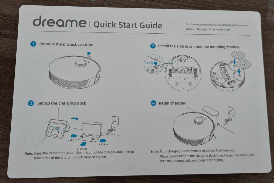 Die Vorderseite des Quick Start Guides des Dreame L10s Pro ist zu sehen.